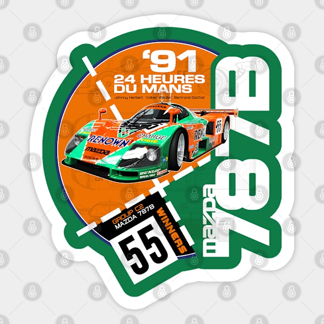 Retro Le Mans 24 Hours T-Shirt - Mazda 787B Group C2 Design Sticker by funkymonkeytees